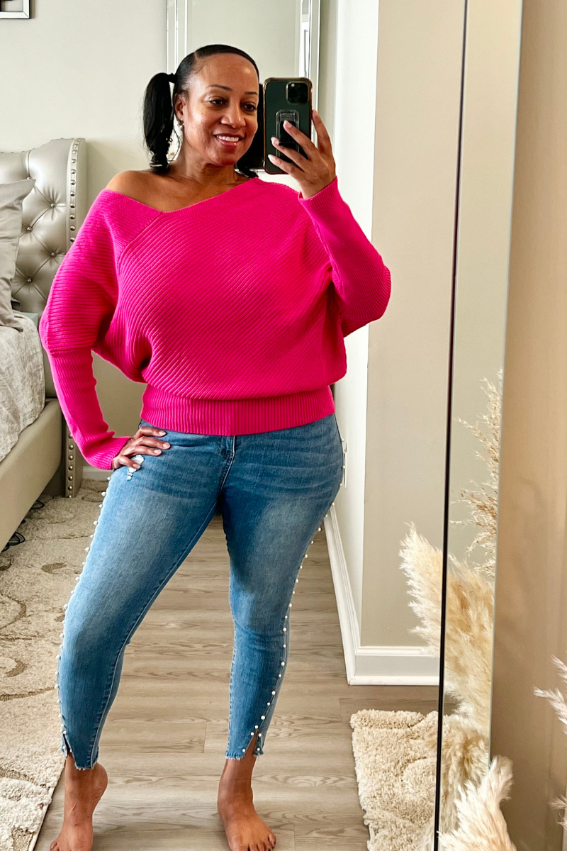 Pinky One Shoulder Sweater