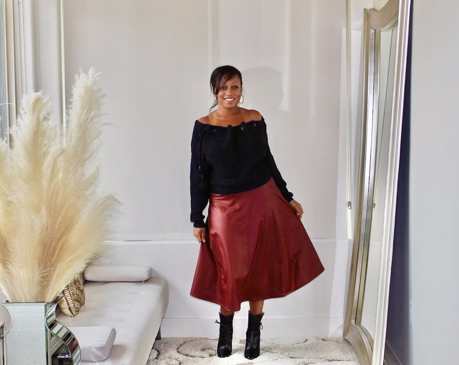 Leather midi skirt outlet how to wear